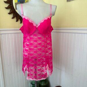 Just sexy lingerie Plus size 3X hot pink lace teddy with underwire negligee